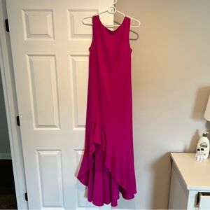 Vince Camuto Crewneck High-Low Ruffle Hem Gown